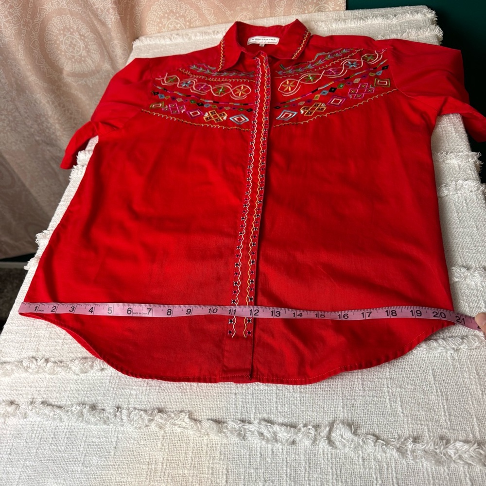 Westbound Vintage 90s Casual Vibrant Red Western Embroidered Cotton Shirt Size M - Picture 11 of 11